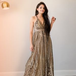 Real Elegance Black And Gold Maxi Dress